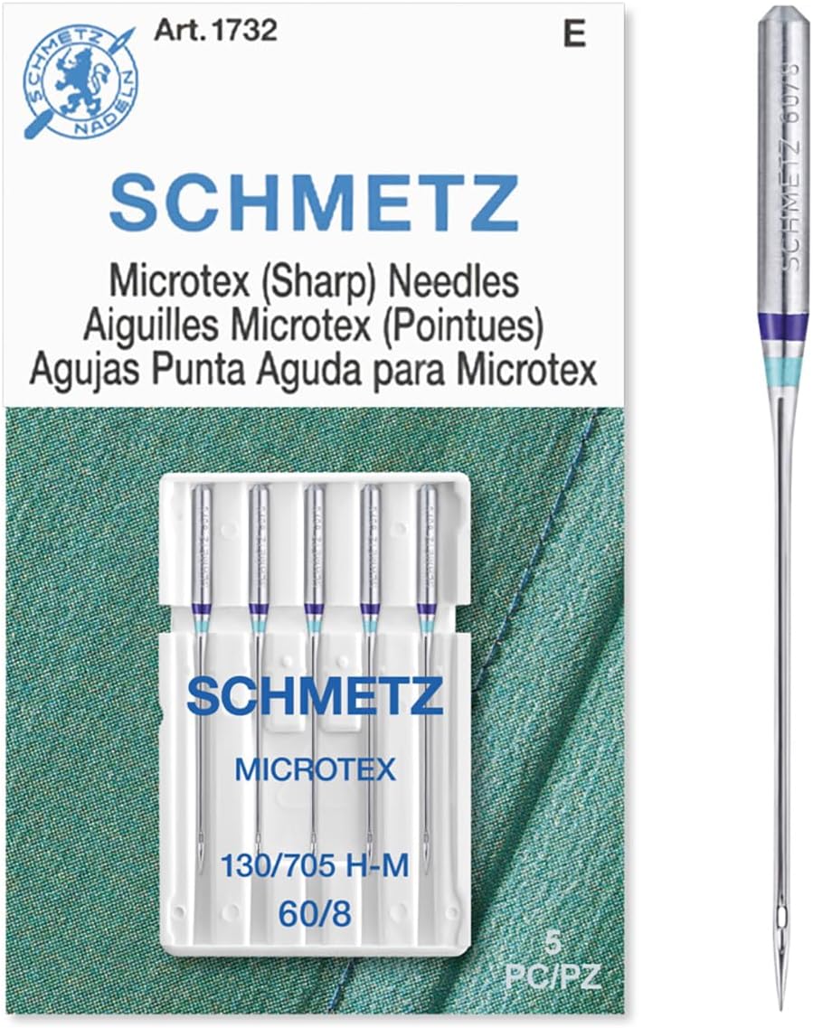 SCHMETZ Microtex Sharp Sewing Machine Needles - Quilting & Topstitching Supplies, Size 60/8, 5-Needle Card, Pack of 1