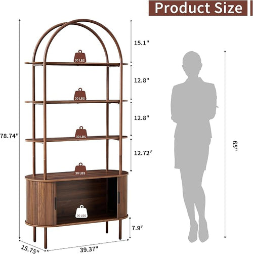 79" Tall Arched Bookshelf with Sliding Tambour Doors, Mid Century Modern Curved - Image 2