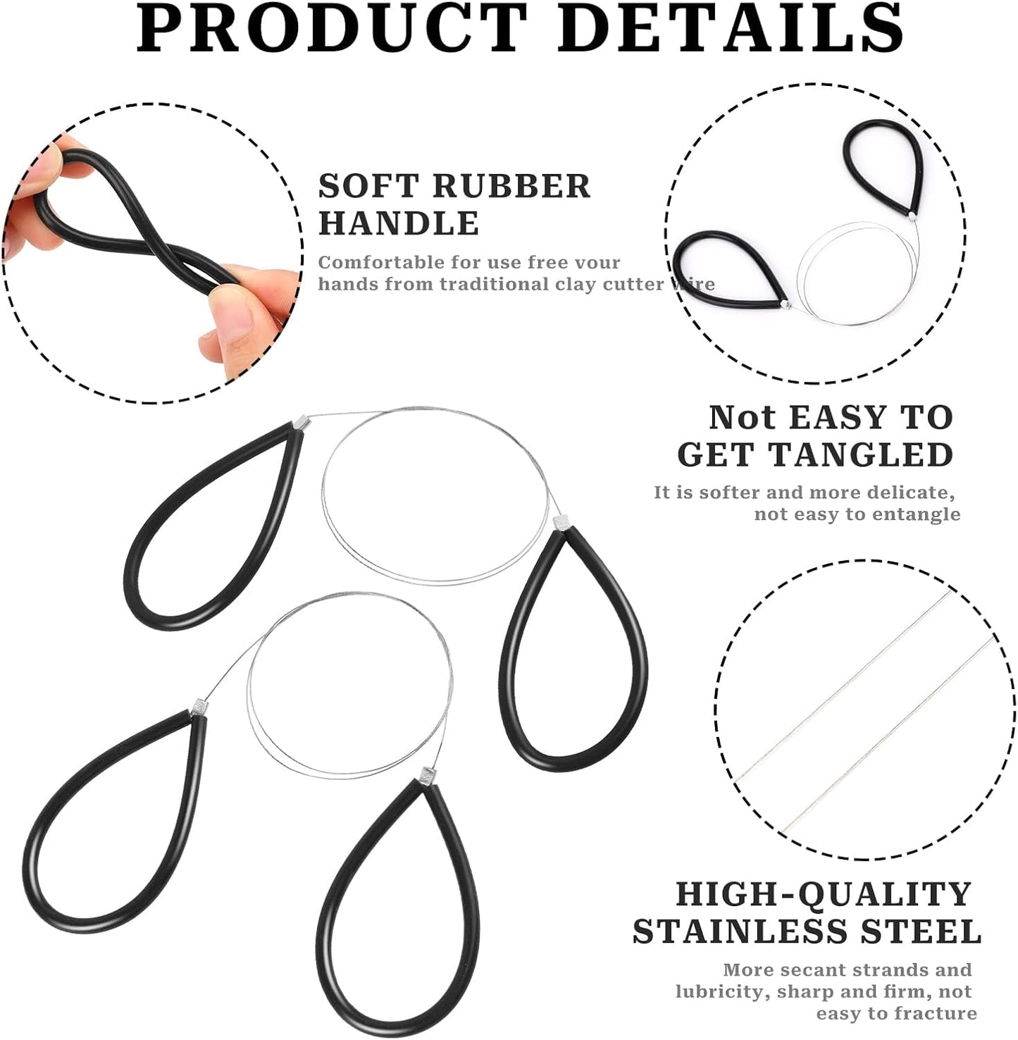 Clay Cutters Wire Steel Wire Clay Cutter Cutting Pottery Tools Cut Off Tools for Clay Artists with Black Handle Pottery Wheel Wire Tools 2 Pcs