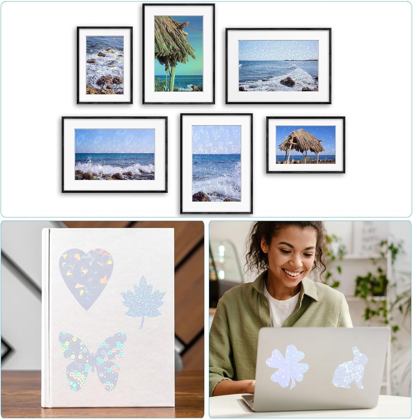 PATIKIL 11.7x8.3" Holographic Sticker Paper, 10Sheets A4 Polypropylene Self-adhesive Transparent Waterproof Laminate Overlay Film for Photo Cards Scrapbook Decorations, Pentagram