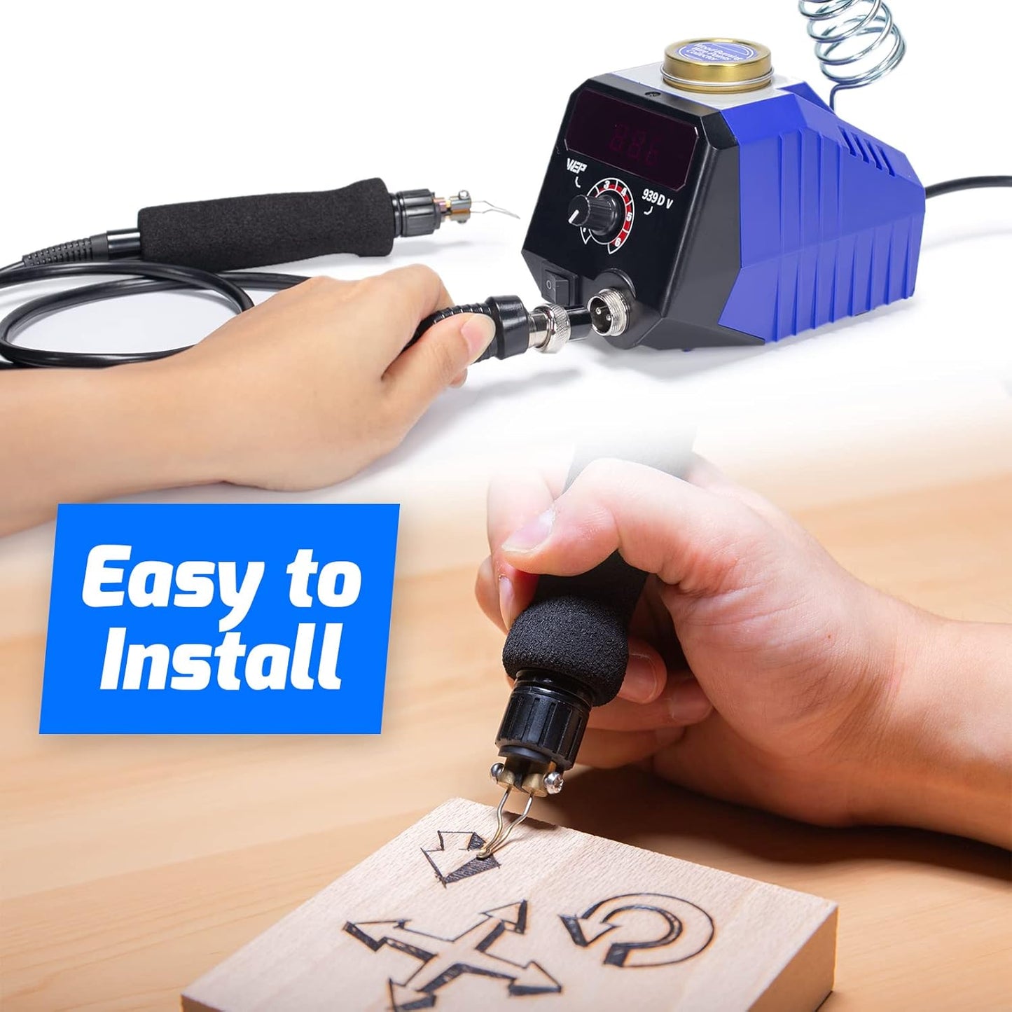 WEP 939D-V Wood Burning Kit 250-750℃/482-1382℉Adjustable Wood Burning Tool with Detachable Pen, 20 Wood burner Tips, WoodBurning Pen Holder Suitable for Pyrography, Leather Burning Kit