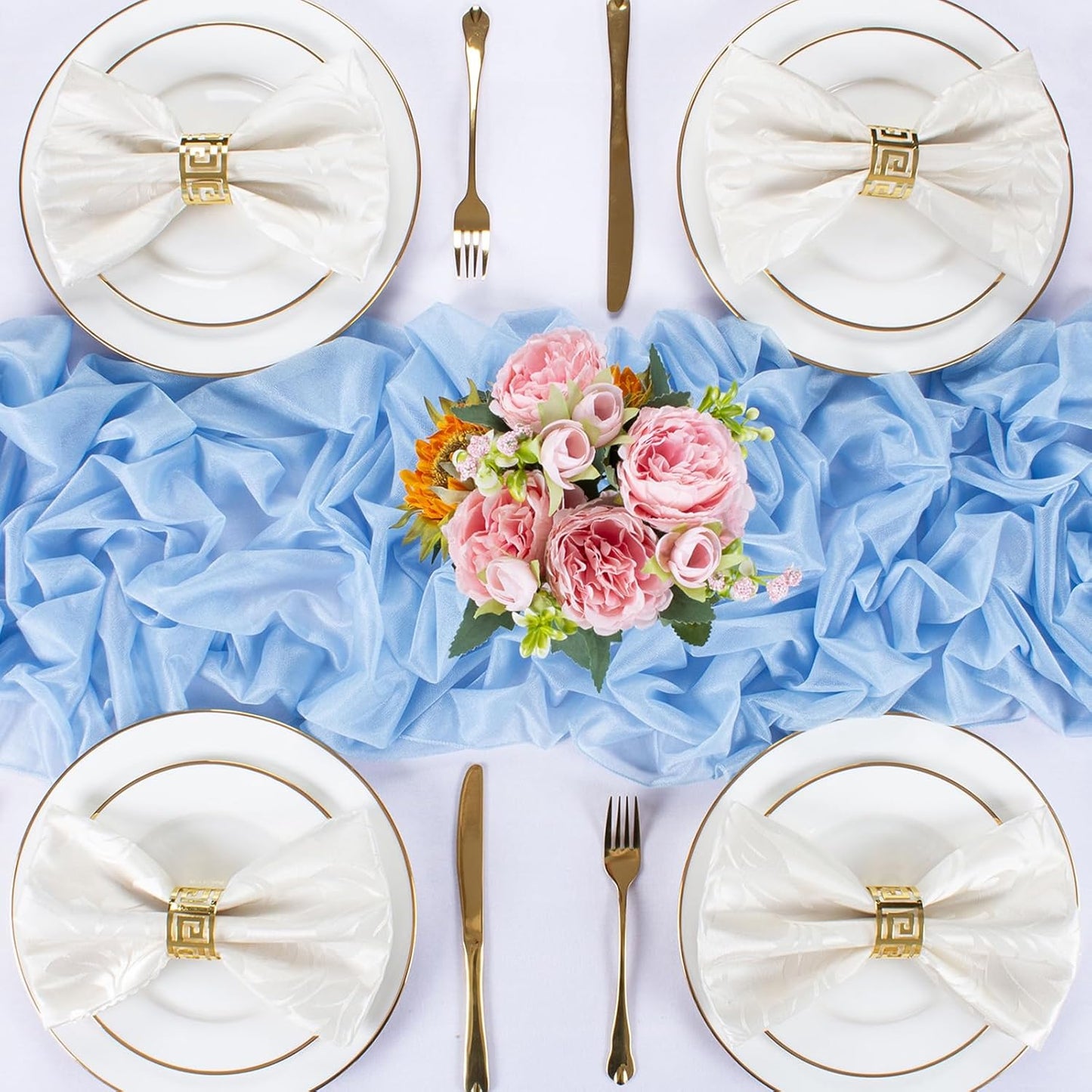 30 x 120 Inches Baby Blue Chiffon Table Runner 10ft Boho Gauze Table Runner for Wedding Decor, Rustic 120inch Long Table Runner for Wedding Bridal Baby Shower Party Decorations