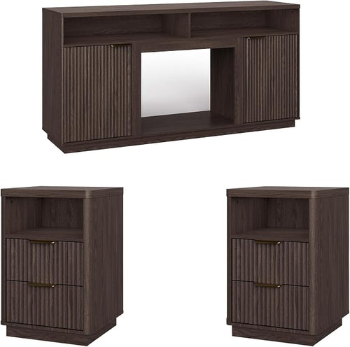 3-Piece Fluted Living Room Set Includes 2 Fluted Night Stand by PATIOCHIC