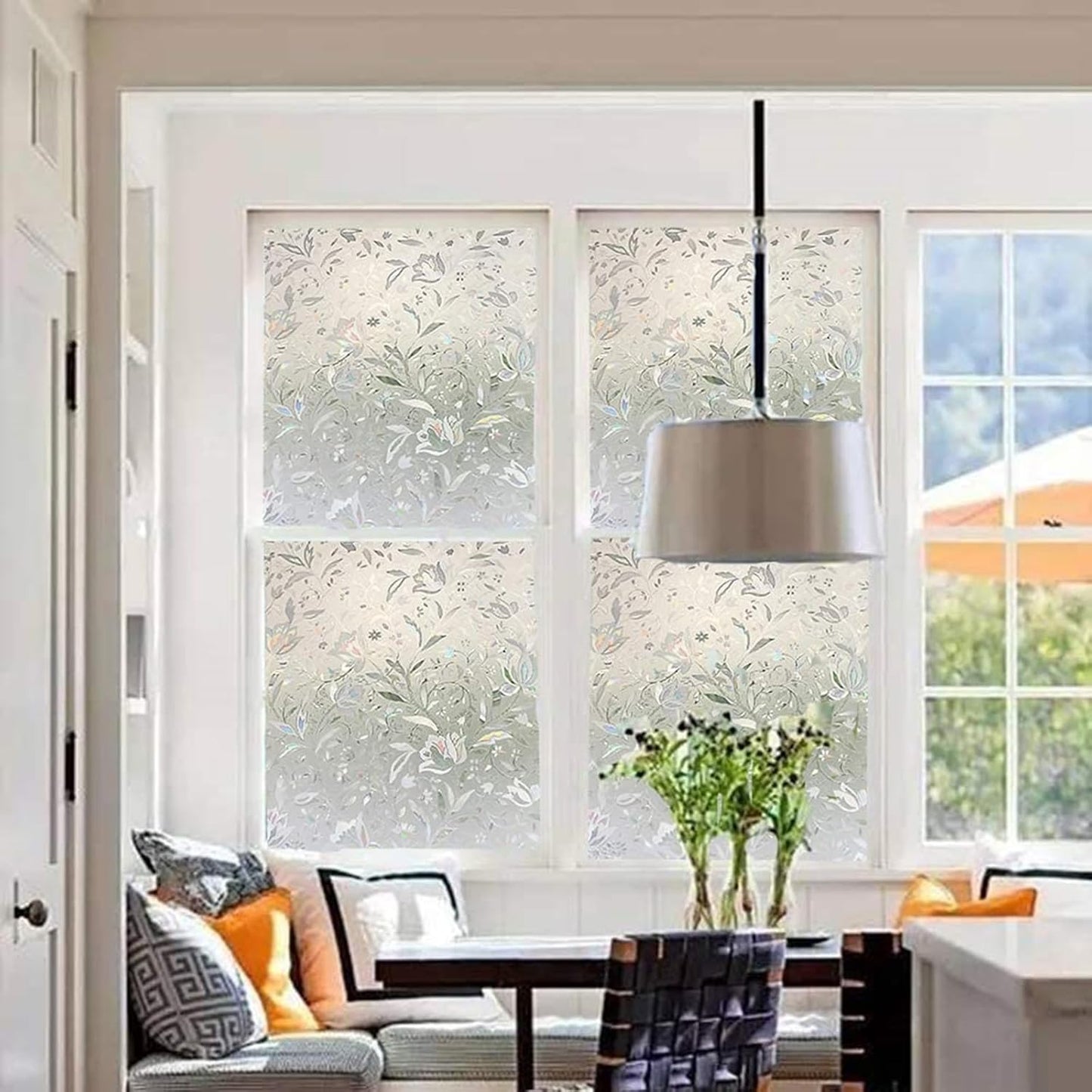 LEMON CLOUD Window Film, Decorative Window Privacy Film, 3D Stained Glass Window Sticker,Anti-UV Sun Blocker Heat Control for Home(Rainbow Tulip Design,35.4 x 118.1 inches)