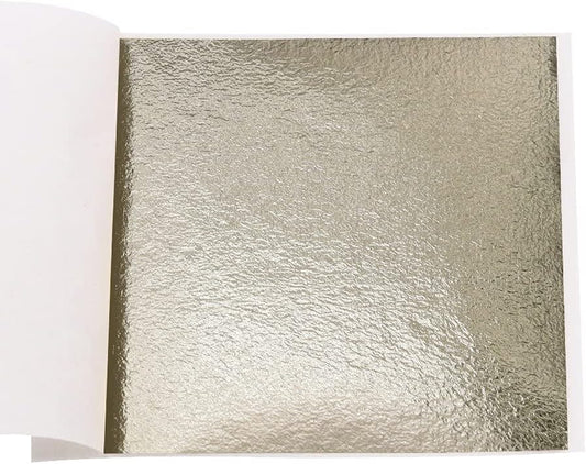 KINNO 100 Sheets Gold Leaf Sheets - KINNO Antique Silver Foil Paper Multipurpose for Home, Wall, Frame, Ceiling, Furniture Decoration, 3.15 by 3.35 Inches