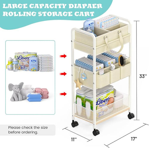 2In1 Baby Diaper Caddy & 3-Tier Rolling Cart, Diaper Caddy Organizer Carts - Image 2