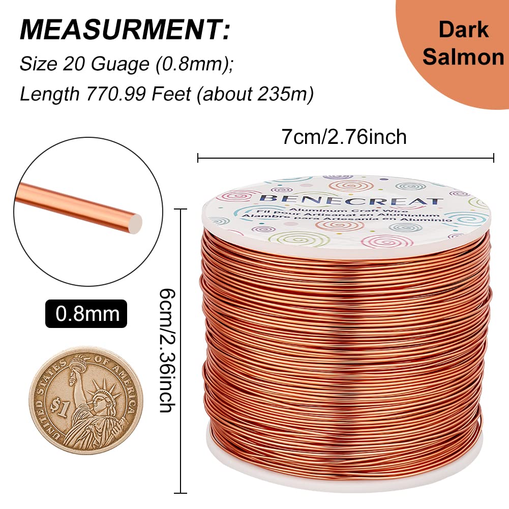 BENECREAT 20 Gauge 770FT Aluminum Wire Anodized Jewelry Craft Making - Beading Floral Florist for Gem Wrapping, Plant Gardening, Festival Jewelry Craft Making, Copper Tone