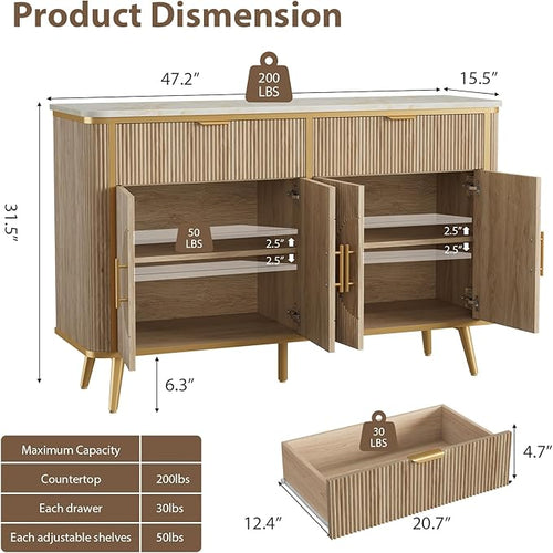 47.2" Buffet Storage Cabinet, Modern Fluted Coffee Bar Station - Image 2