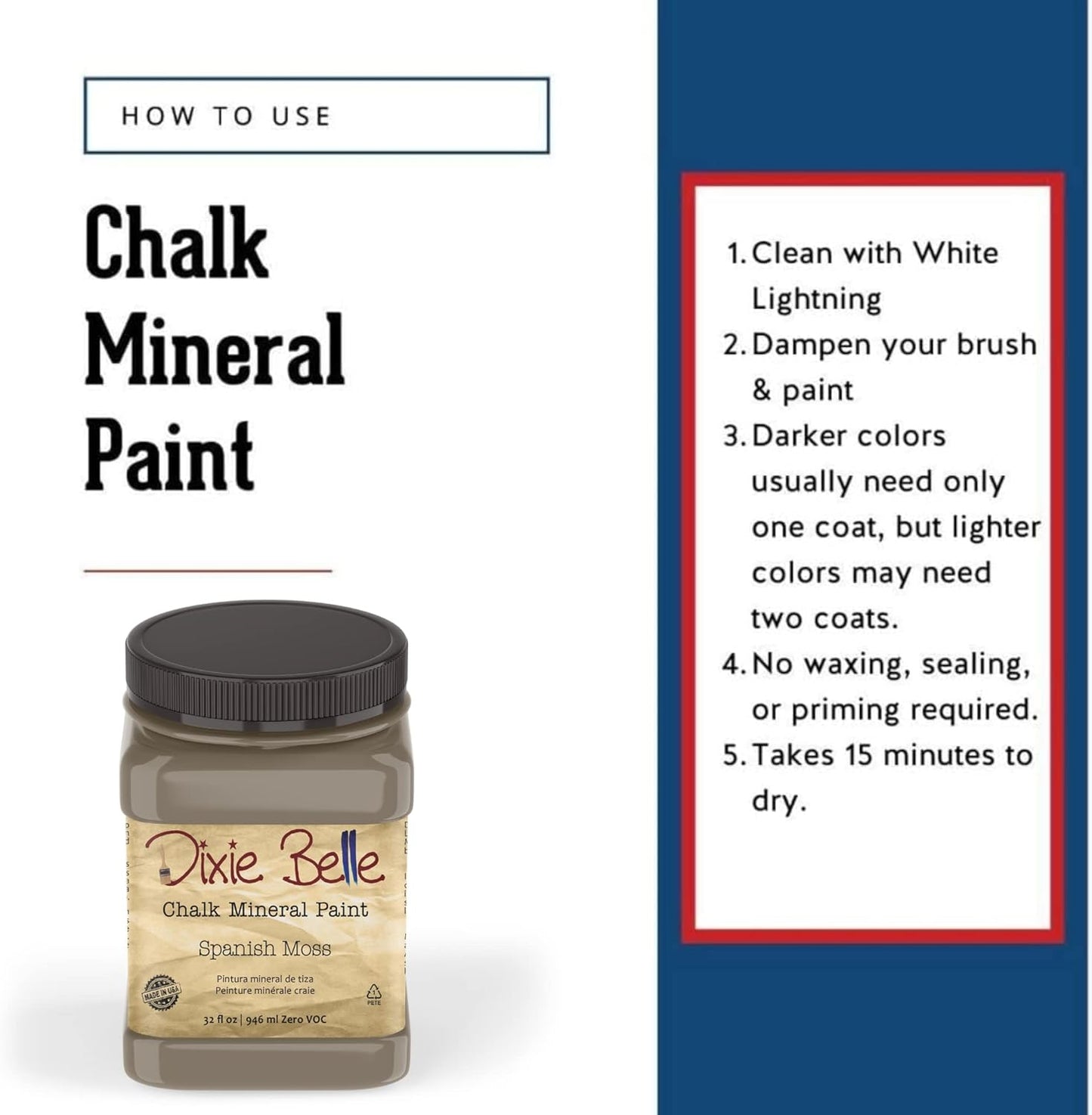 Dixie Belle Paint Company Chalk Finish Furniture Paint - Spanish Moss (32oz) - Matte Succulent Green Chic Chalk Mineral DIY Furniture Paint