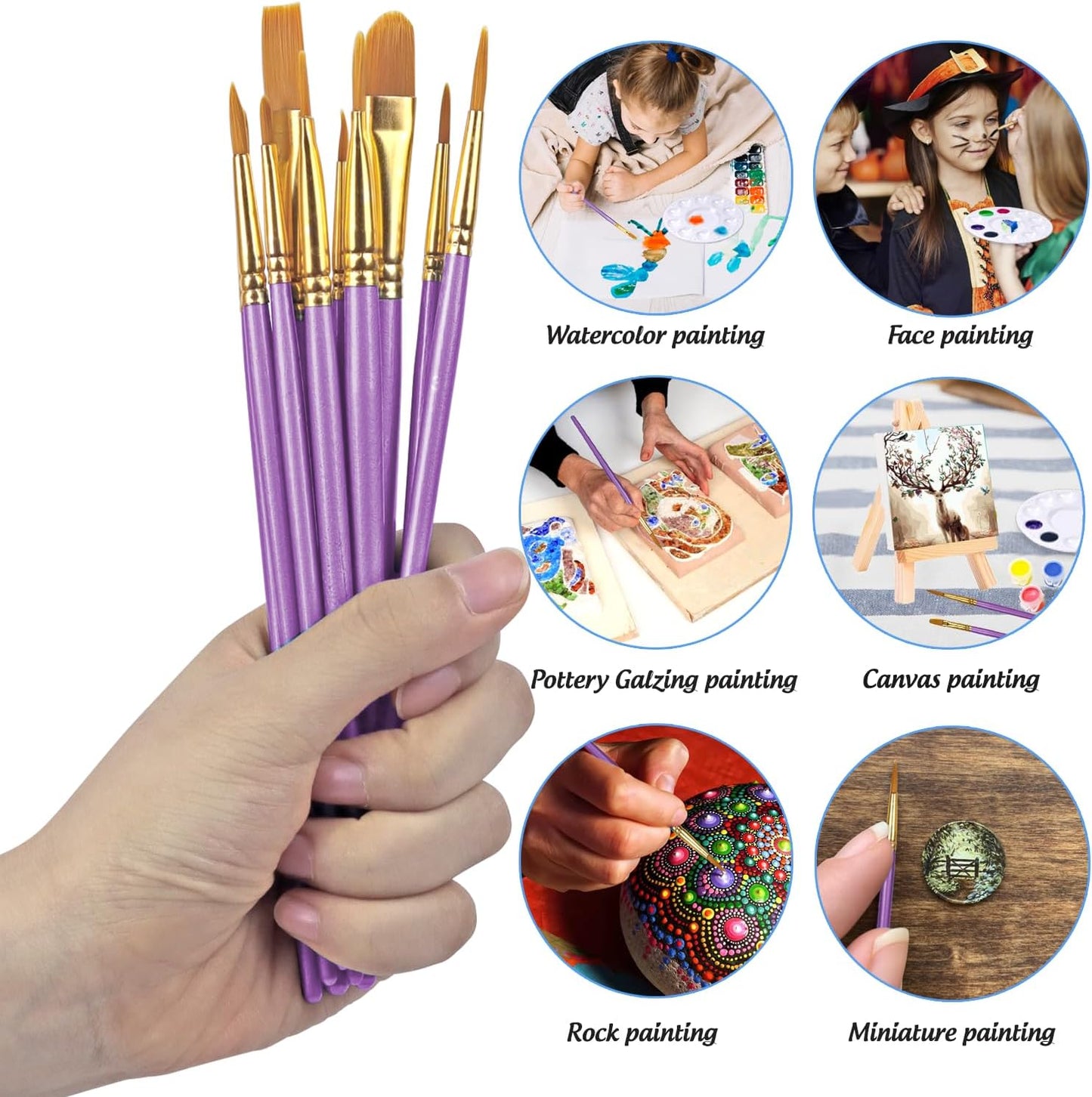 Halloween Paint Brushes Palettes Set by DUGATO, 2 Packs/20pcs Round Pointed Tip Nylon Hair Brushes with 5 Paint Trays for Acrylic Watercolor Oil Gouache Tempera and Body Painting (Purple)