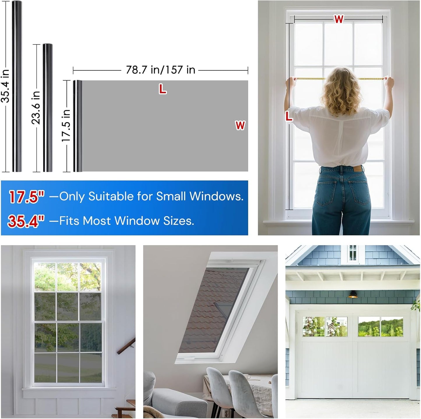 Homein One Way Privacy Window Film with Tool Window Tint for Home See Out Not in Heat Control Sun Blocking Mirror Reflective Anti UV Covering Static Cling No Glue Black-Sliver 17.5 x 157.4 inch