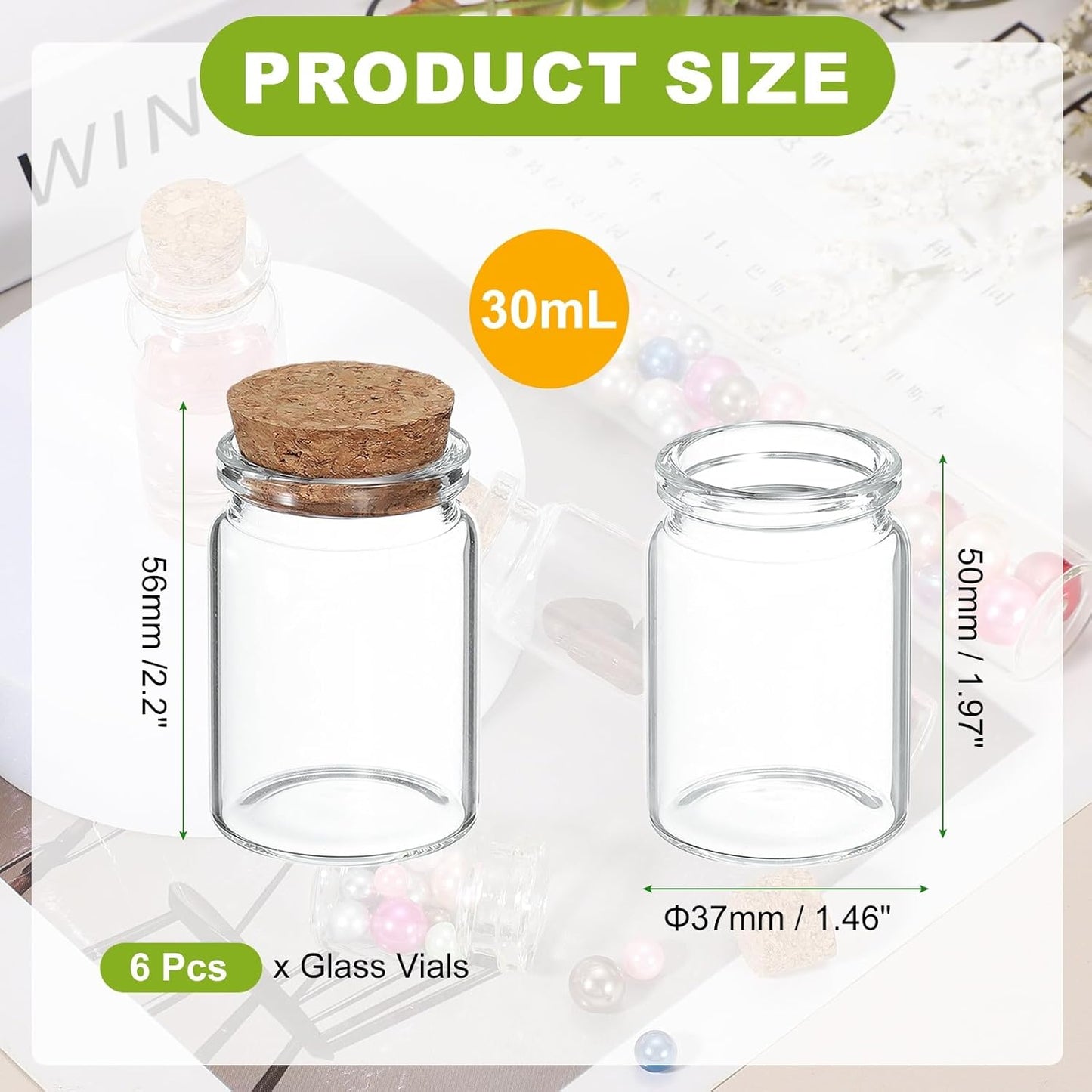 uxcell 6Pcs Mini Glass Bottles with Cork Stoppers, 30ml Small Clear Bottles Glass Empty Jars Vials for DIY Crafts Party Wedding Decor Favors