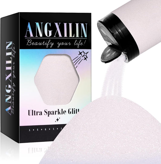 High Capacity 260g Shaker Bottle Package Metalic Fine Glitter,ANGXILIN Glitter for Tumbler Jewelry Making,Epoxy Resin DIY Craft,Face Body Nail Art Fine Glitter (Diamond White)