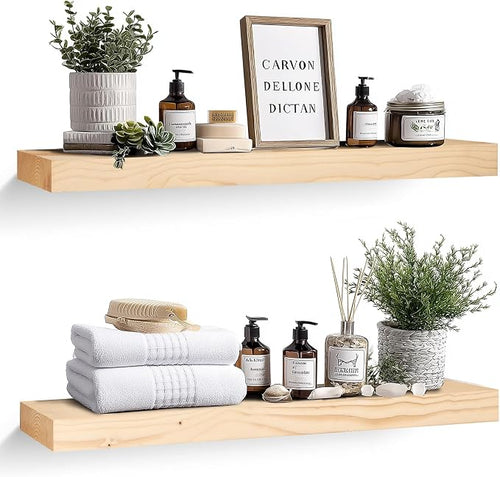 36x8x1.6 inch Floating Shelves Set of 2 – Solid Wood Rustic Wood Wall Mounted by YLYHSST