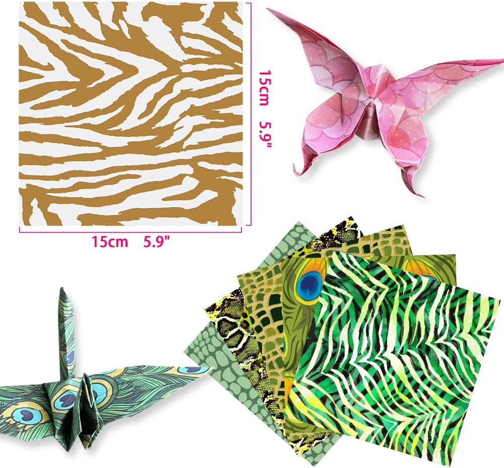 Square Origami Paper 6x6 Double Sided 50 Sheets 50 Colors 70GSM Origami Kit Japanese Chiyo Easy Fold Arts Crafts DIY Handwork Beginner Animal Fur