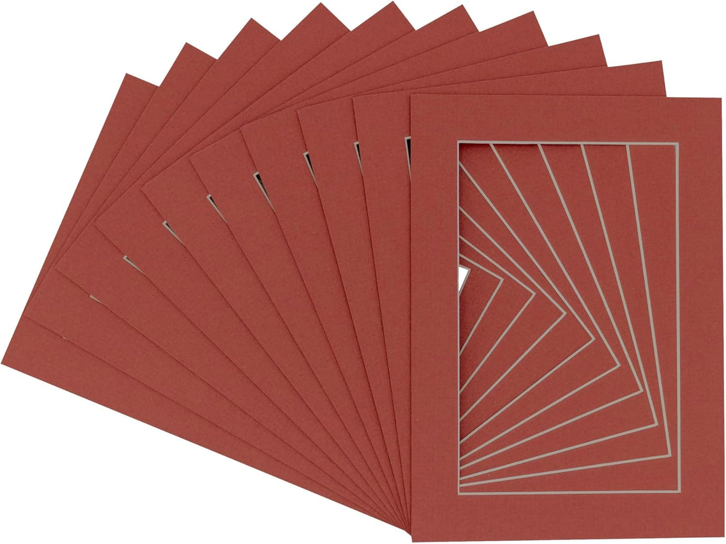 Pack of Ten Acid Free 11x14 Mats Bevel Cut for 8.5x11 Photos - Brick Red Precut Matboards With Backing Boards and Self Seal Photo Mat Bags For Pictures, Photos, Framing - 4-ply Thickness