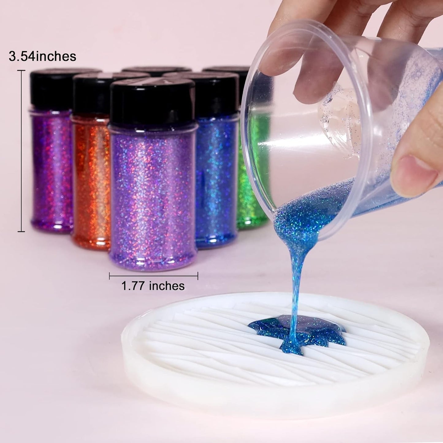 Renfio Holographic Ultra Fine Glitter Powder Metallic Resin Glitter 2.11 Oz (60g) PET Flakes Crafts Sequins 1/128" 0.008" 0.2mm Epoxy Chips Flakes for Tumblers Slime - Laser Dark Pink