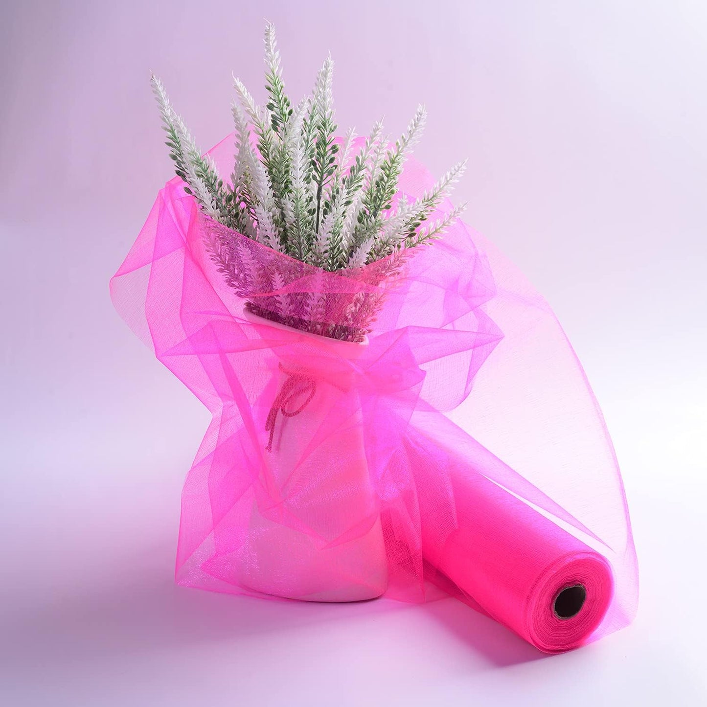 Crystal Organza Fabric Tulle - 16" by 50 Yards Sheer Fabric for Wedding Party Decoration Bridal Shower Tutu Roll Netting Spool Ribbon Wrapping (Pink)