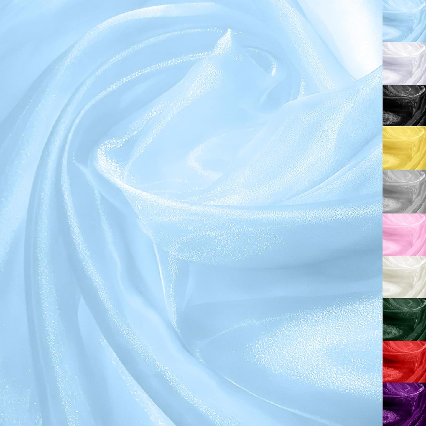 Baby Blue Organza Fabric – 44" x 5 Yards Wide Sheer Tulle for Wedding Arch Draping, Gowns, Table Runners, Party Decor, Curtains & DIY Crafts – Translucent Fabric for Elegant Projects