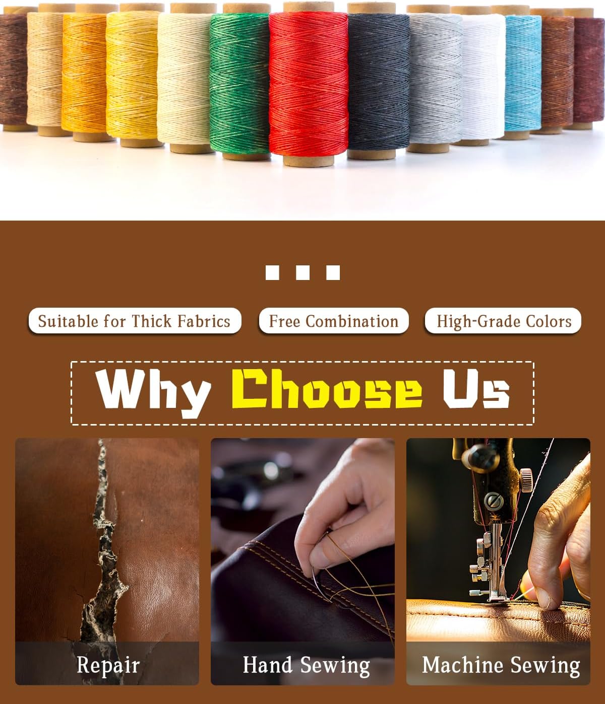 DIUDUS 218 Yards Upholstery Thread, Heavy Duty Thread for Hand Sewing, Sewing Kit with 9 Upholstery Needles for Hand Stitching Bookbinding Repair Canvas