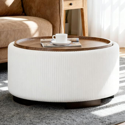 29.5 Inch Round Storage Ottoman Coffee Table, Modern Circle Coffee Table by Coziture
