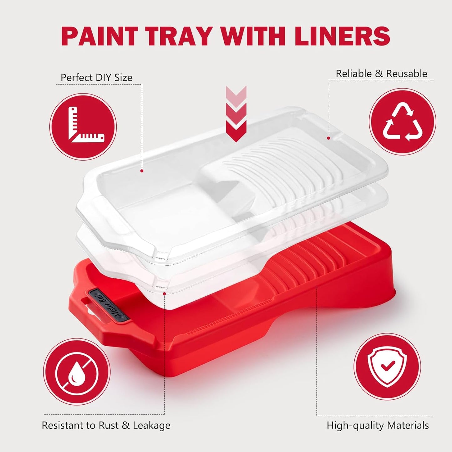 Mister Rui 4 Inch Paint Tray Liners 8-Pack with Lid - Reusable, Solvent-Proof Plastic Roller Tray Refills for Leak-Free Painting, Fits Mister Rui Red Trays