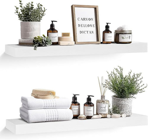 36x8x1.6 inch Floating Shelves Set of 2 – Solid Wood Rustic White Wall Mounted by YLYHSST