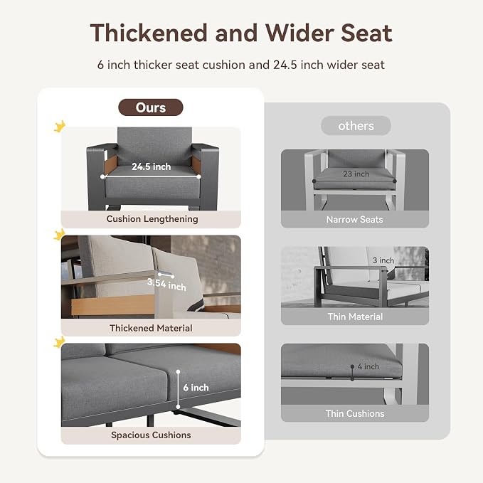 Aoxun Aluminum Patio Furniture Set, 7 Seats Luxury Metal Patio Conversation Sets - Image 7