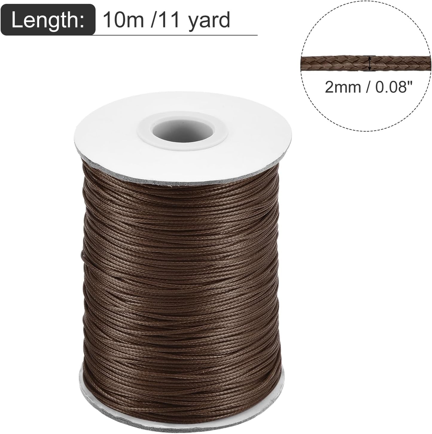 MECCANIXITY Waxed Cord 2mm Waxed Polyester Cord 11 Yard Wax String for Bracelet Making,Necklaces, Beading,Jewelry Making and DIY Crafts(Dark Coffee)