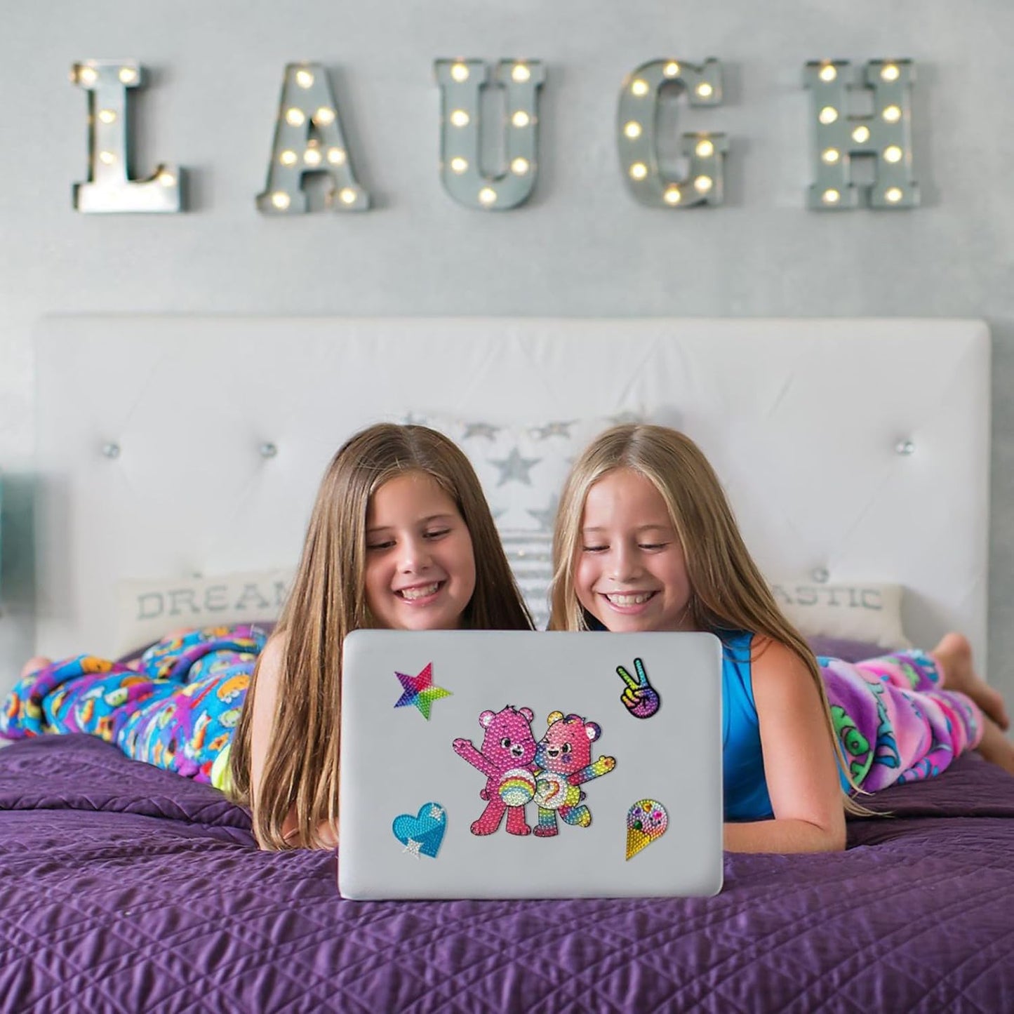 StickerBeans® Rhinestone Stickers – Care Bears 4-Pack, 2” x 2” Each, Unique Sparkly Cut-to-Shape for Collecting, Trading, Decorating Laptops, Phone Cases, Scrapbooks, for Kids, Teens, & Adults