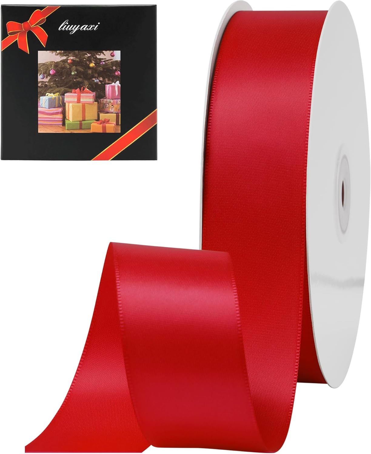 LIUYAXI Hot Red Double Faced Satin Ribbon, 1-1/2" X Continuous 50 Yards, Ribbons Perfect for Gift Wrapping Wedding DIY Craft Bow Making & Other Projects