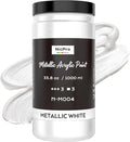 Nicpro Metallic Pearl White Acrylic Paint 33.8oz/1000ml, Non Toxic Pearlescent by Nicpro