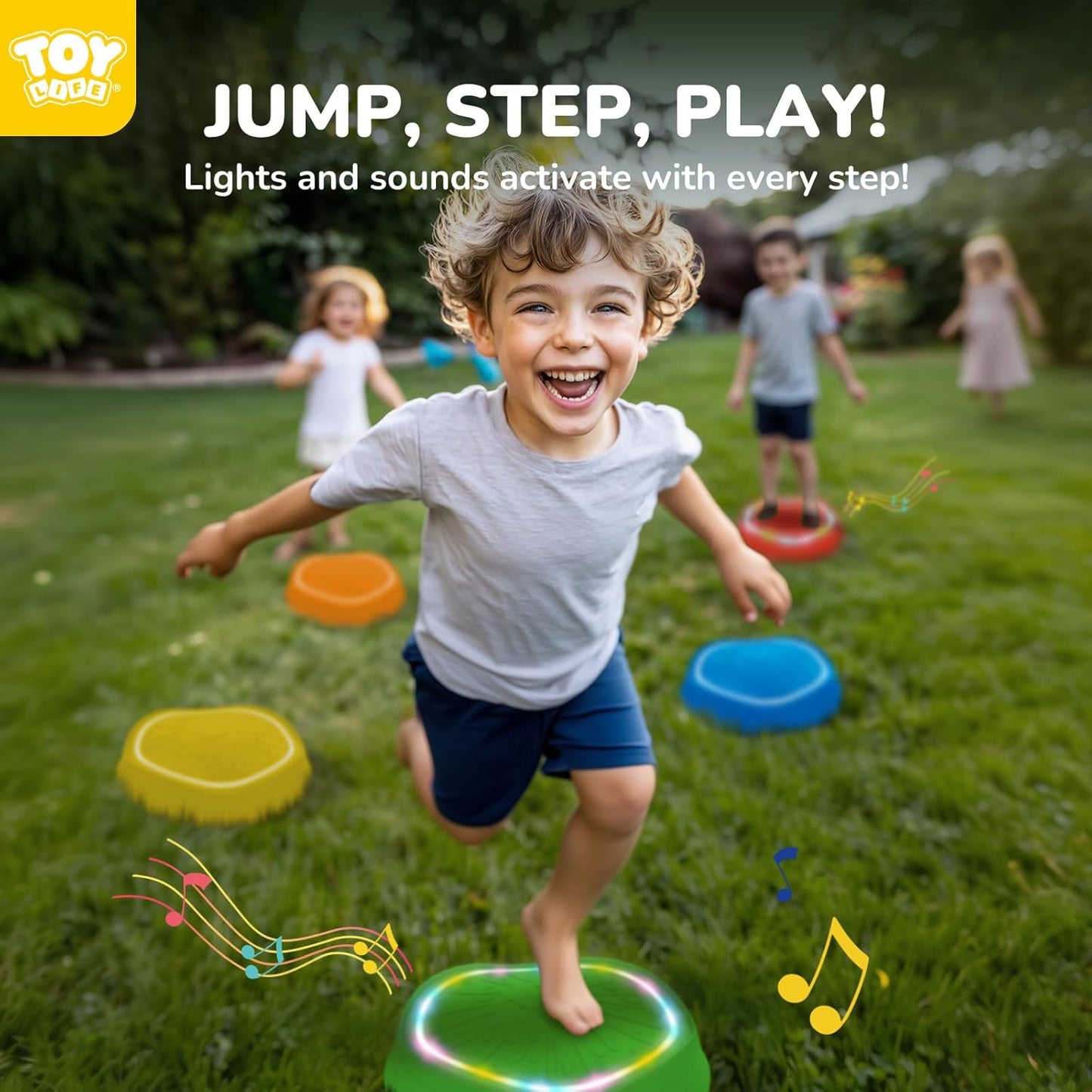 TOY Life 5 Pcs Light Up Musical Balance Stepping Stone for Kids, Indoor Outside Toys for Kids Ages 4-8, Toddler Outdoor Toys, Stepping Stones Game Sensory Balance Toy