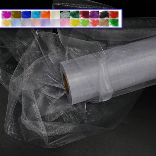 Silver Organza Tulle Fabric Rolls, Crystal Organza 12" by 50 Yards (150 ft) Sheer Nylon Silky Shiny Netting Spool Bolt for DIY Craft Table Runner Wedding Baby Shower Party Decor (Silver)