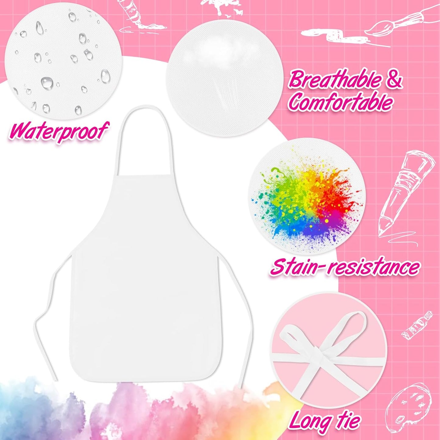 PLULON 15 Pcs Kids Apron Painting Aprons, Kids Aprons for Painting White Art Apron Smocks Bulk for Art Activity Craft Home Kitchen Classroom Party Supplies