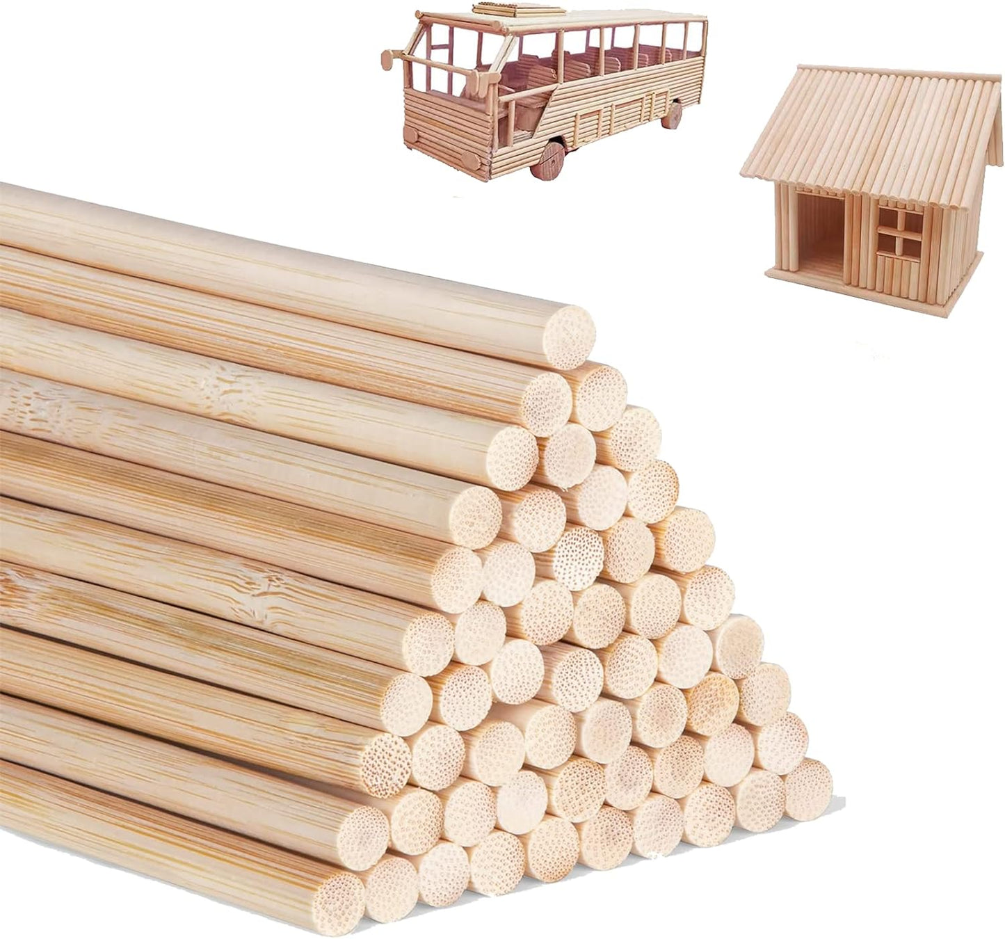 1/2 x 48 Inch 50 PCS Dowel Rods Wood Sticks Wooden Dowel Rods - Unfinished Bamboo Sticks - for Crafts and DIYers