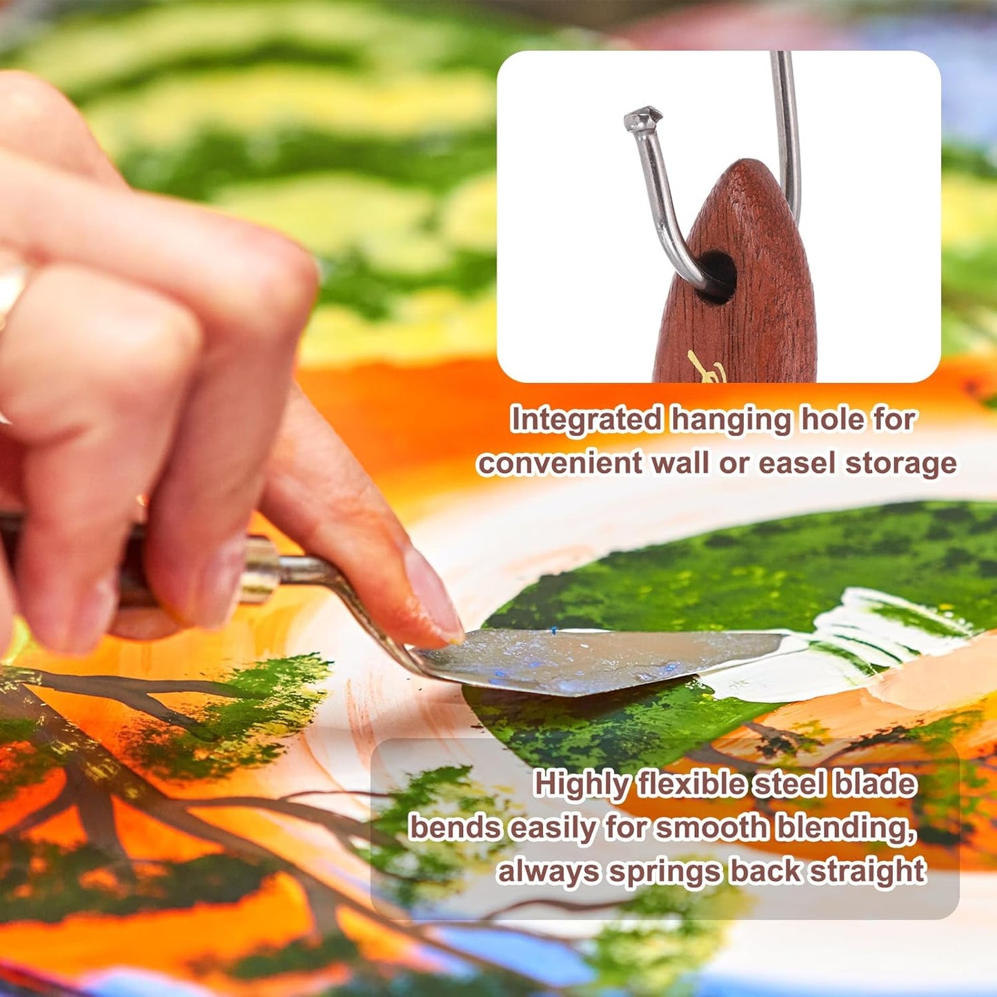 MECCANIXITY Pack of 1 Palette Knife No.21, 6.9" Long Palette Knives with Stainless Steel Flexible Spatula Pallet Knife and Wood Handle for Scraping, Mixing, Oil Acrylic Painting Canvas