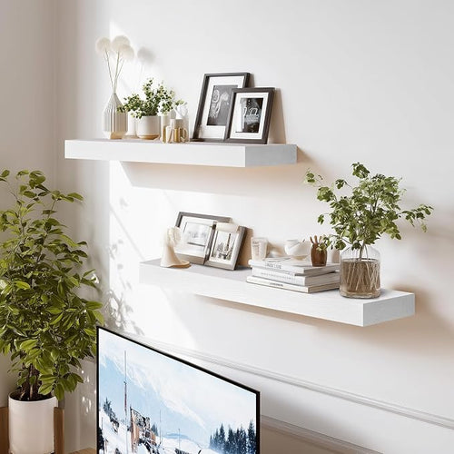 24x8x1.6 inch Floating Shelves Set of 2 – Solid Wood Rustic White Wall Mounted - Image 2