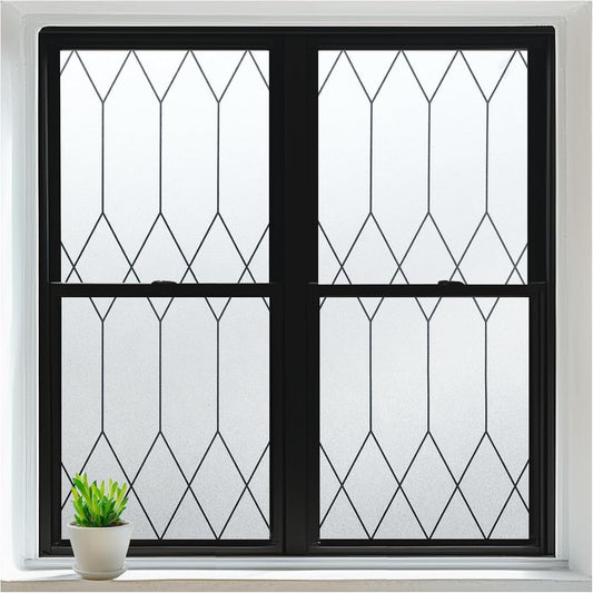 rabbitgoo Window Privacy Film for Glass Windows, Frosted Glass Cling with Decorative Moroccan Lattice, Removable Heat Control Sun Blocking Door Covering Sticker for Home Bathroom, 11.8 x 78.7 inches