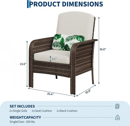 2-Piece Outdoor Patio Furniture Set, All-Weather Rattan Chairs - Image 2