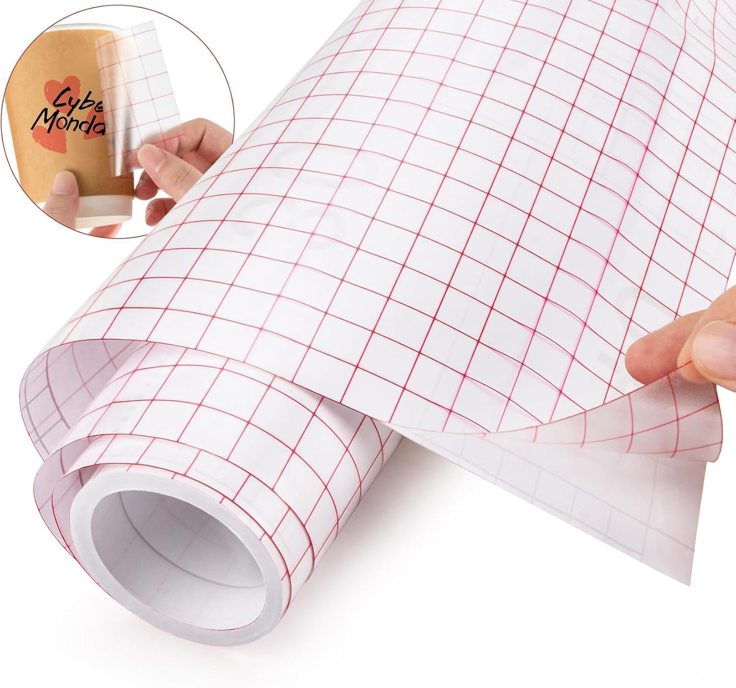 MAQIHAN Transfer Tape for Vinyl - 12 in x 16.4 FT Premium Vinyl Transfer Paper with Red Grid Application Low Tack Tape for Signs, Stickers, Decals, Letters