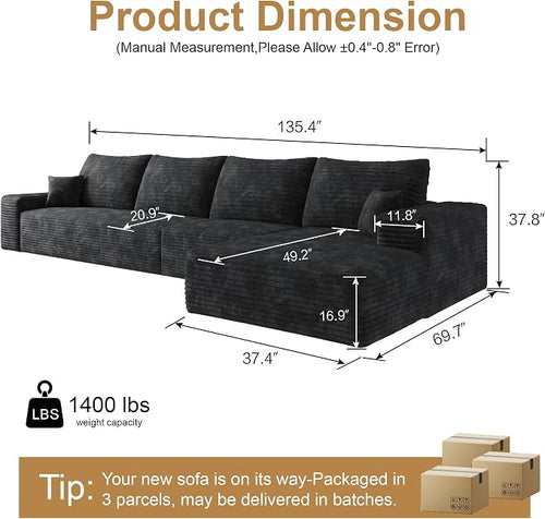 136" Sectional Couches for Living Room Cloud Couch Sofa - Image 2