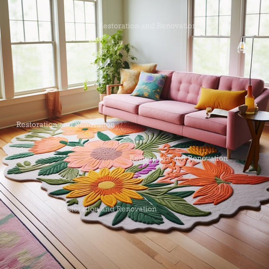 Handmade Wool Floral Area Rug for Living Room | Elegant Flower Garden Design, Soft, Thick and Durable | Bedroom, Dining Room & Home Decor Carpet (4' x 6', Floral G)