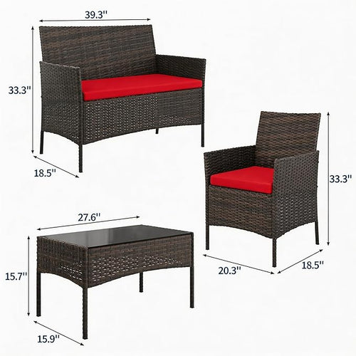 4-Piece Outdoor Furniture Set, PE Rattan Wicker Chairs - Image 2