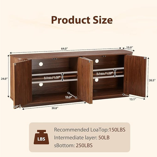 64" Fluted TV Stand for TVs up to 75 inch, Modern Entertainment Center - Image 2