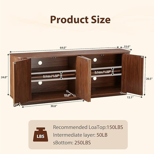 64'' Fluted TV Stand for TVs up to 75'', Modern Long Media Console - Image 2