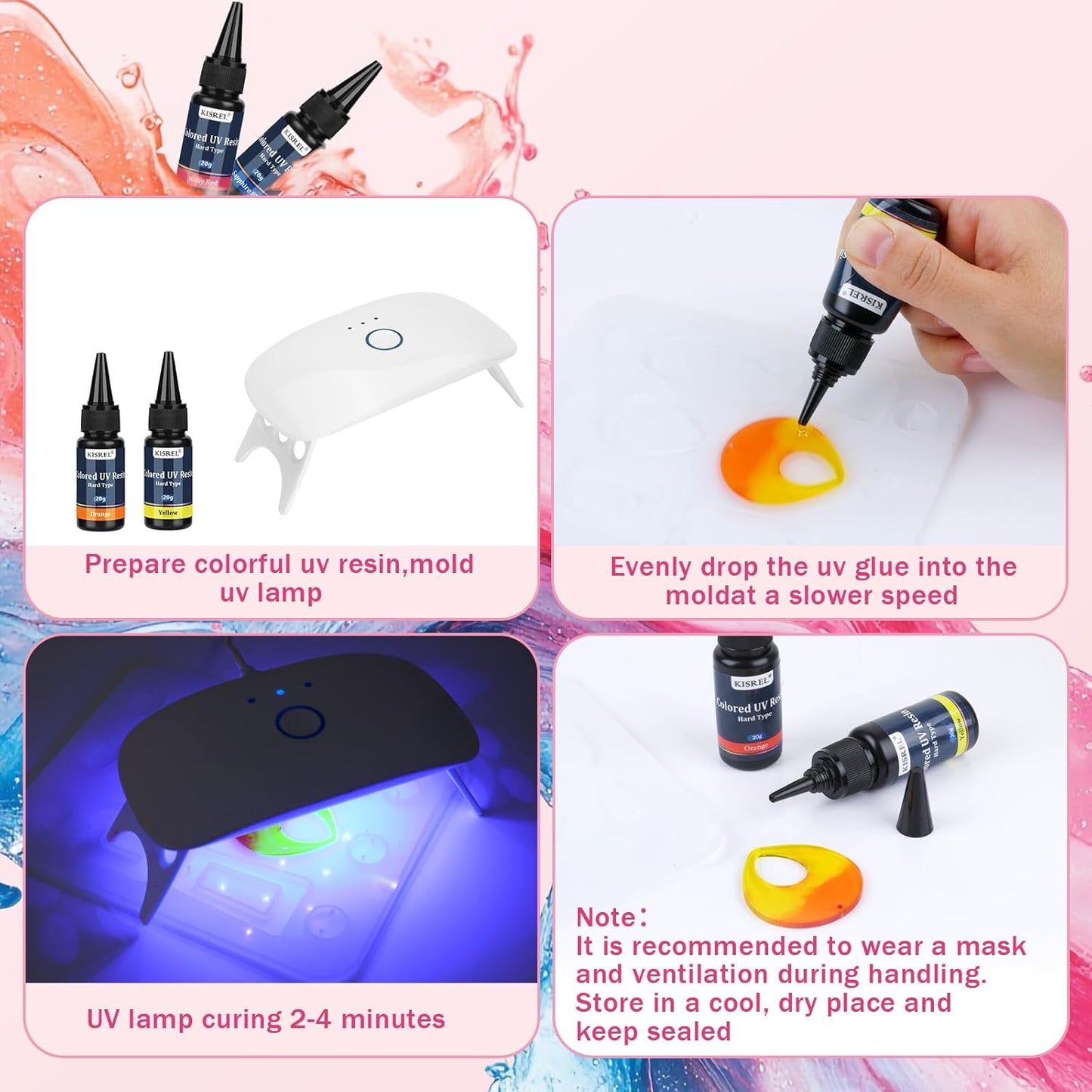 KISREL UV Resin, 20 Colors - 400g UV Resins Kit, Transparent Colored Resins, Rigid Ultraviolet Clear Resin for Crafts, Jewelry Making and Decoration