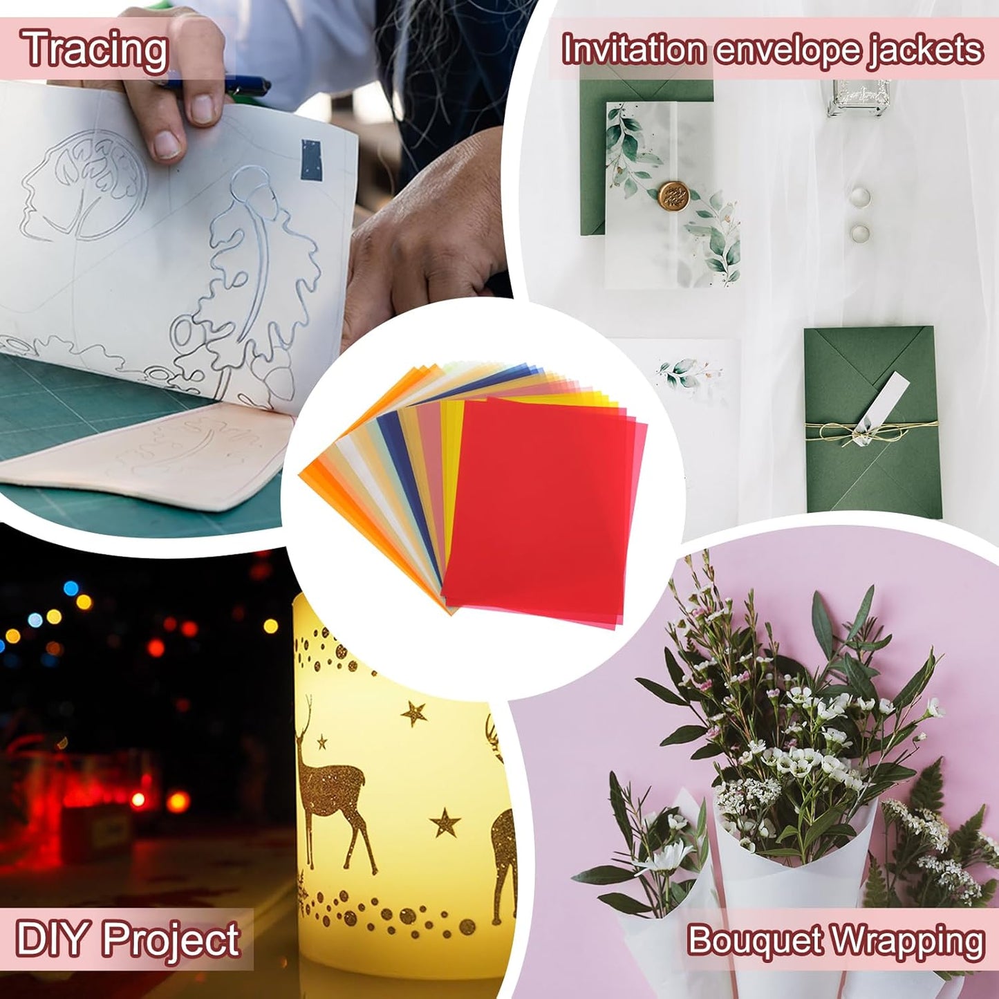 PATIKIL 30 Sheets Vellum Paper 4.25x5.5, Vellum Paper Printable Translucent Paper 100GSM Colored for Invitations Laser Inkjet Printing Card Making Crafting Wedding Tracing, Multicolor
