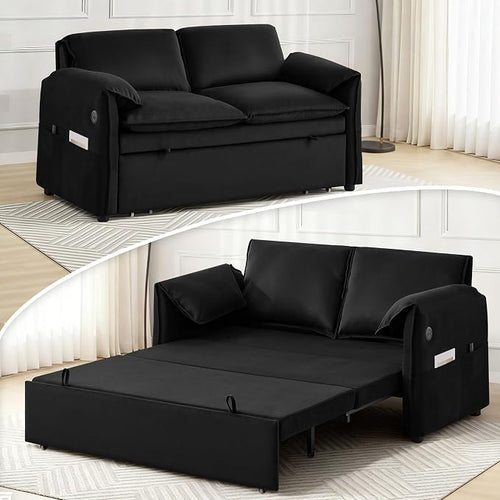 63" Velvet 3 in 1 Convertible Sleeper Sofa Bed, Pull Out Couch Bed Loveseat by UMBFUN