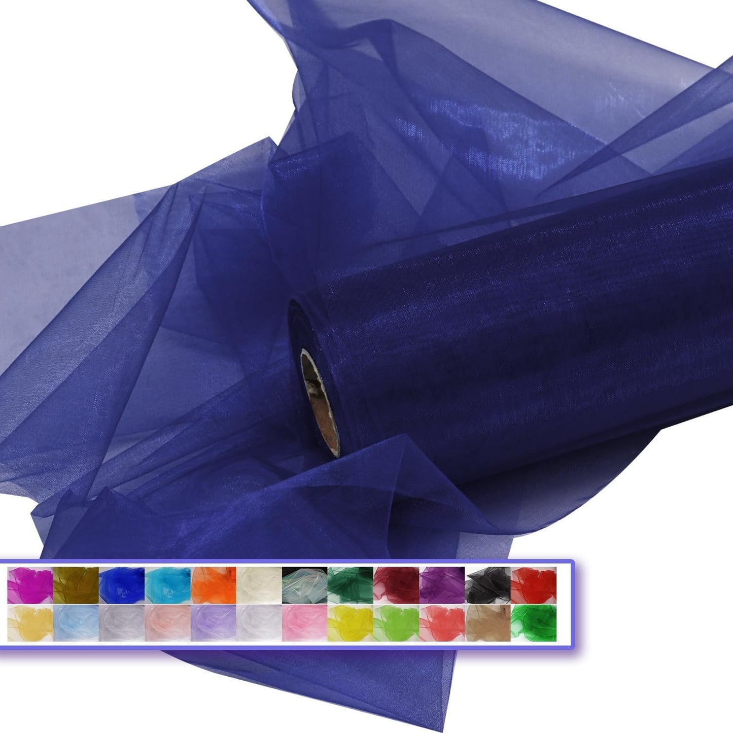 Organza Tulle Fabric Rolls, Crystal Organza 12" by 50 Yards (150 ft) Sheer Nylon Silky Shiny Netting Spool Bolt for DIY Craft Table Runner Wedding Baby Shower Party Decor (Navy Blue)